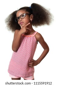 Cute african american small girl wearing glasses and thinking - Isolated on white
