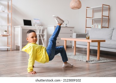 Cute African-American Boy Dancing At Home