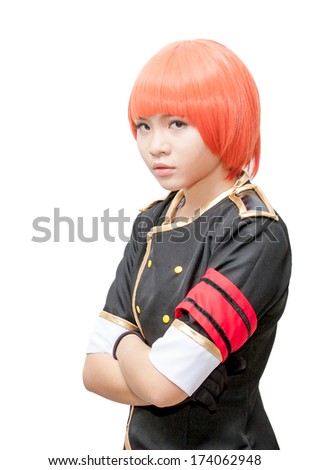 cute asia girl with red wig
