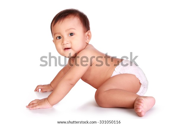 Bebe Asiatique Mignon En Couche Rampe Photo De Stock Modifiable