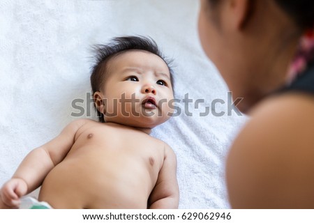 Cute Asian Baby Talk Mom Happy Stock Photo Edit Now 629062946