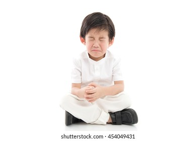 Cute Asian Child Crying On White Background Isolated