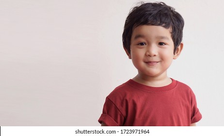 Cute Asian Child Little Thai Boy 2 Year Old Smile Make A Happy Face Concept.                     