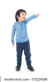 Cute Asian Child Pointing On White Background Isolated