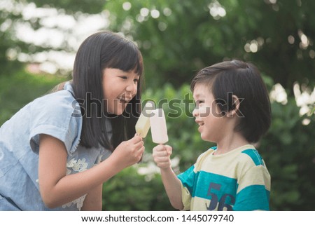 Similar – Image, Stock Photo portrait adorable child eating chocolate sponge cake