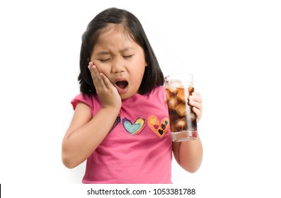 Cute Asian Girl Drink Feeling Teeth Painful And Found Having Sensitive Tooth Problem Look At White Background