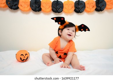 Cute Asian Thai Baby Girl In Halloween Costume 