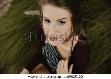 Similar – Close up portrait of happy blonde girl