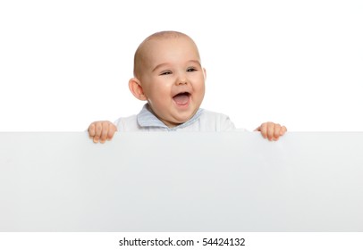 cute baby boy holding empty blank board
