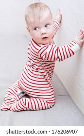 Cute Baby Boy Learning To Crawl And Stand Up