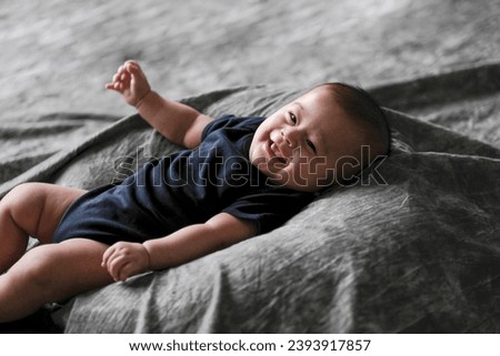 Similar – Image, Stock Photo The little boy are laying at the hammock and happy