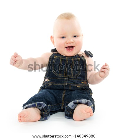 Cute Baby Boy Overalls On White Stock Photo Edit Now 140349880