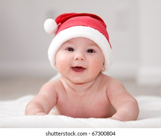 Cute Baby Boy Wearing Christmas Cap