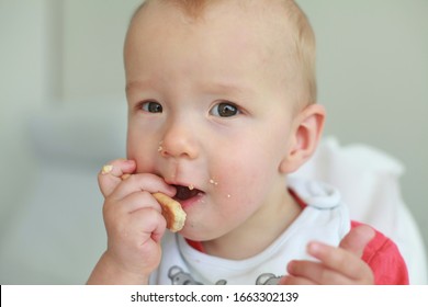 Cute Baby Chewing First Baby Food