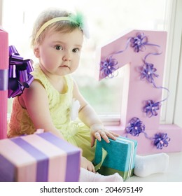 Cute Baby Girl Celebrating First Birthday