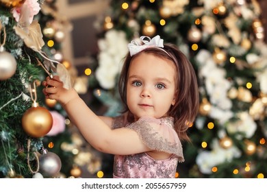 Cute Baby Girl At The Christmas Tree, Christmas Concept