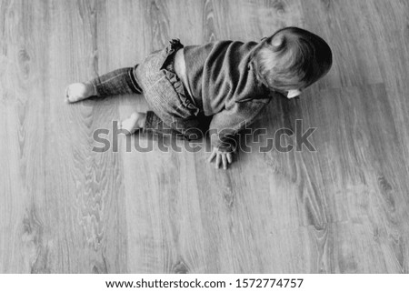 Similar – Image, Stock Photo scared boy hiding in his mom’s dress