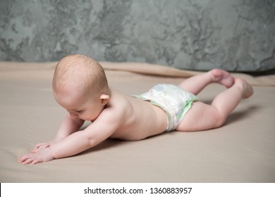 Cute Baby Girl. A Series Of Photos With Her Growing Up. Studio Light. Pink Color Palette.