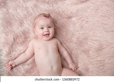 Cute Baby Girl. A Series Of Photos With Her Growing Up. Studio Light. Pink Color Palette.