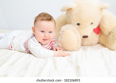 Cute Baby Girl Teddy Bear Lying Stock Photo 182106893 | Shutterstock