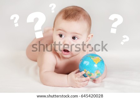 Cute Baby Globe Hands Next Question Stock Photo Edit Now 645420028