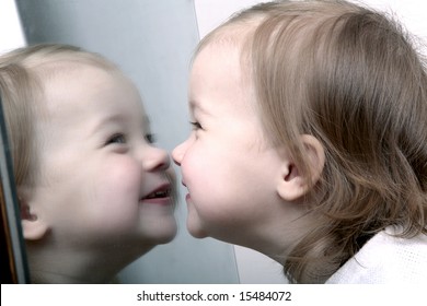 Cute Baby Looking Into Mirror, Laughing