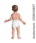 Cute baby on white background, back view