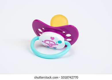 Cute Baby Pacifier With Rubber Head Isolated On White Background