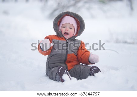 Cute Baby Sit On Fresh Snow Stock Photo Edit Now 67644757