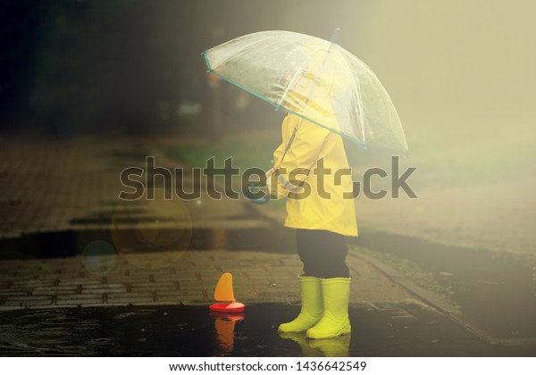 Cute Baby Standing Under Umbrella On Stock Photo (edit Now) 1436642549