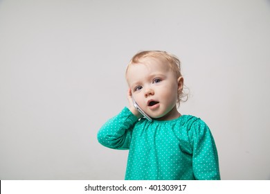 Cute  Baby Is Talking On Cell Phone, 