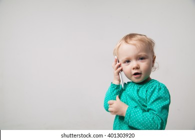 Cute  Baby Is Talking On Cell Phone, 