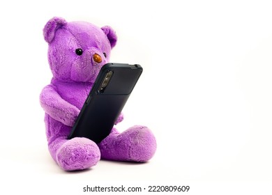 Cute Bear Holding Mobile Phone