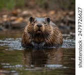 Cute Beaver in water doing  work