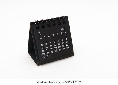 Cute Black Calendar Of 2017, New Year, Page Of January 2017 On White Backgrounds