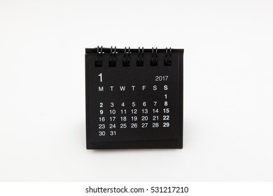 Cute Black Calendar Of 2017, New Year, Page Of January 2017 On White Backgrounds