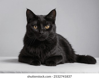 cute black cat in studio and white background - Powered by Shutterstock