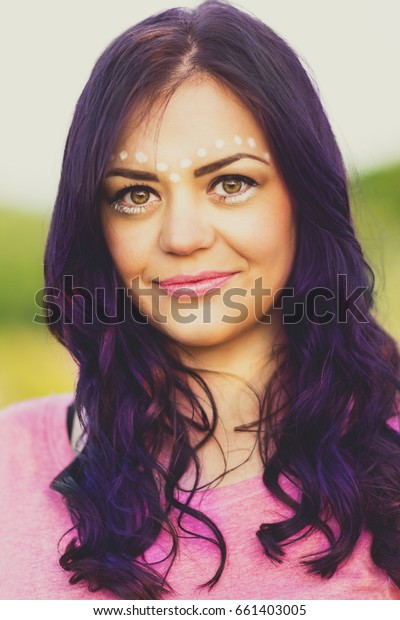 Cute Boho Woman Long Purple Hair Stock Photo Edit Now 661403005