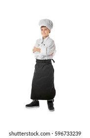 Cute Boy In Chef Uniform On White Background