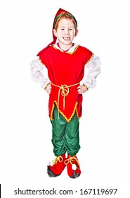 Cute Boy In A Christmas Elf Costume