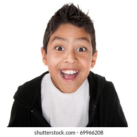 Cute Boy With A Giant Smile On A White Background