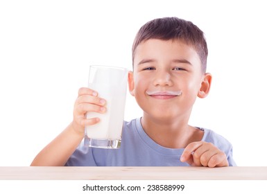 Cute Boy With Milk Mustache Isolated On White