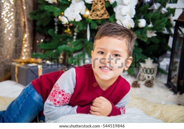 Cute Boy Stylish Haircut Child Lies Stock Photo Edit Now 544519846