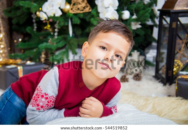 Cute Boy Stylish Haircut Child Lies Stock Photo Edit Now 544519852