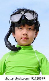 Cute Boy Wearing Snorkeling Gear