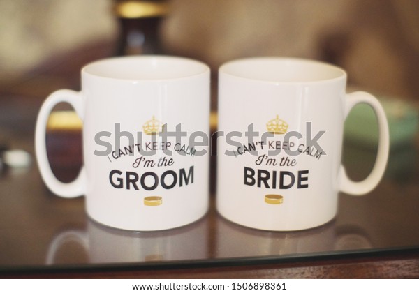 Cute Bride Groom Wedding Coffee Mugs Stock Photo Edit Now 1506898361