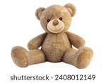 Cute brown teddy bear on white background