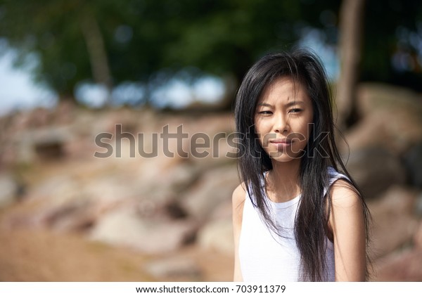 Cute Brunette Girl Asian Appearance Relaxing Stock Photo Edit Now