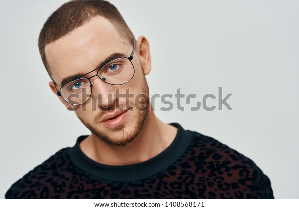 Cute Brutal Man Glasses Short Hair Stock Photo Edit Now