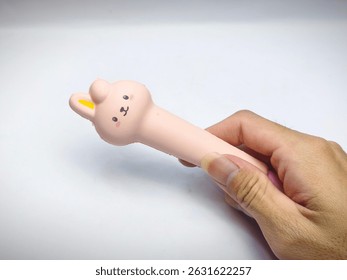 Cute Bunny Character Pen on White Background
